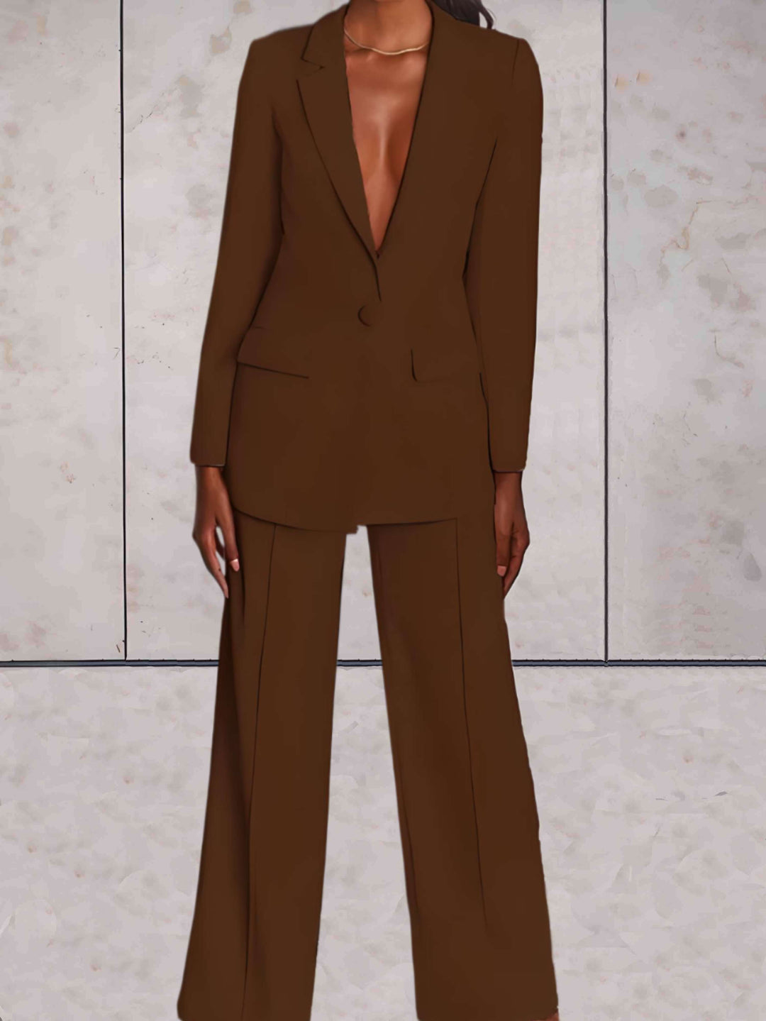 Ladies' business two-piece set with blazer & wide-leg trousers – Emilia-Brown-S-State of Style
