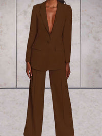 Ladies' business two-piece set with blazer & wide-leg trousers – Emilia-Brown-S-State of Style