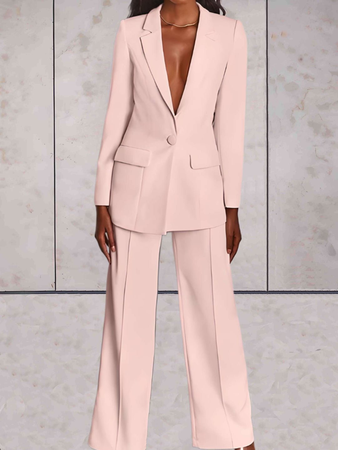 Ladies' business two-piece set with blazer & wide-leg trousers – Emilia-Pink-S-State of Style