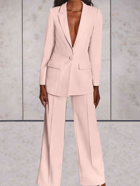 Ladies' business two-piece set with blazer & wide-leg trousers – Emilia-Pink-S-State of Style