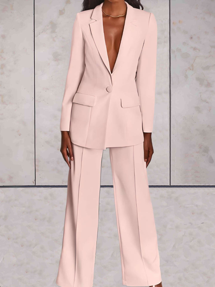 Ladies' business two-piece set with blazer & wide-leg trousers – Emilia-Pink-S-State of Style