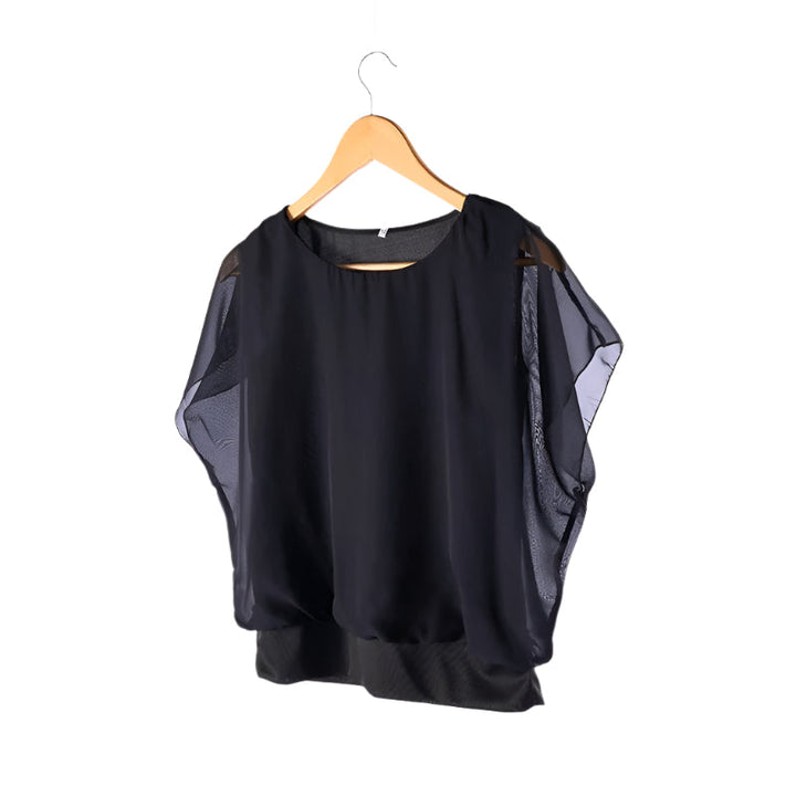 Ladies' chiffon blouse with ruffled sleeves – Ariana-Black-S-State of Style