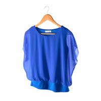 Ladies' chiffon blouse with ruffled sleeves – Ariana-Blue-S-State of Style