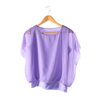 Ladies' chiffon blouse with ruffled sleeves – Ariana-Purple-S-State of Style