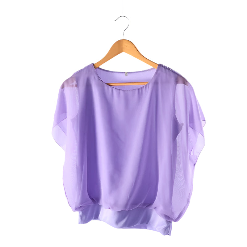 Ladies' chiffon blouse with ruffled sleeves – Ariana-Purple-S-State of Style