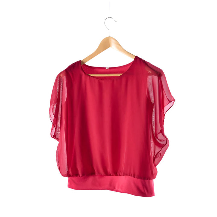 Ladies' chiffon blouse with ruffled sleeves – Ariana-Red-S-State of Style