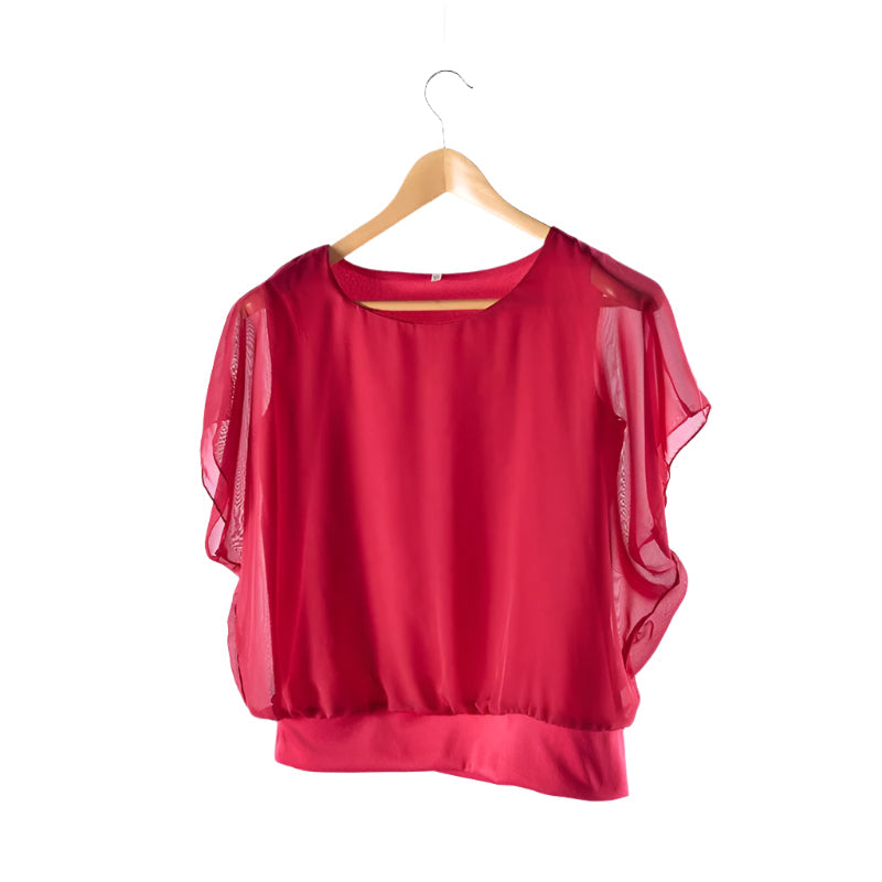 Ladies' chiffon blouse with ruffled sleeves – Ariana-Red-S-State of Style