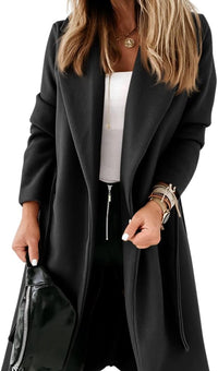 Ladies Classic Coat with Notched Collar and Open Front – Paulina-Black-S-State of Style