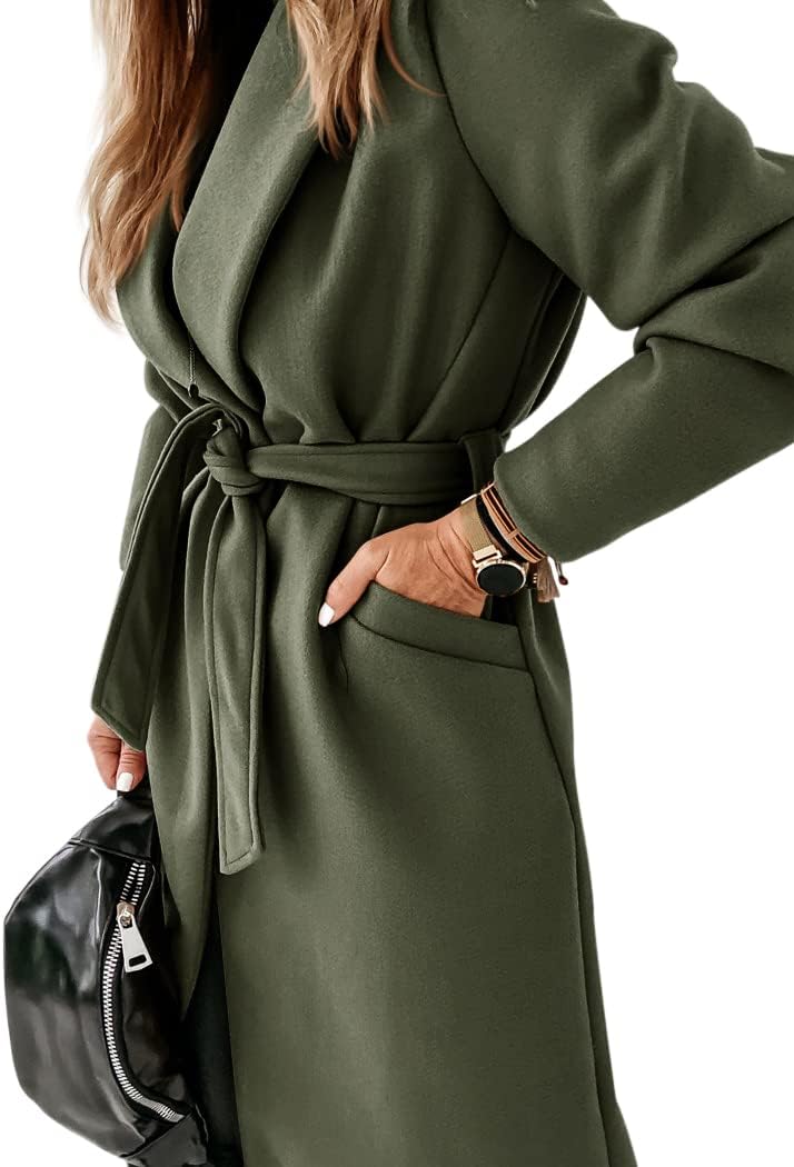 Ladies Classic Coat with Notched Collar and Open Front – Paulina-Olive green-S-State of Style