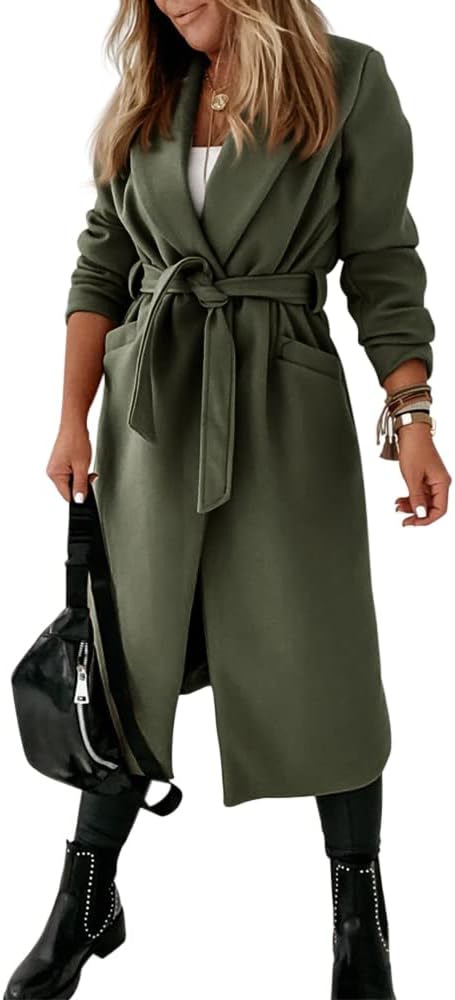 Ladies Classic Coat with Notched Collar and Open Front – Paulina-Olive green-S-State of Style