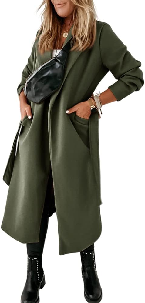 Ladies Classic Coat with Notched Collar and Open Front – Paulina-Olive green-S-State of Style