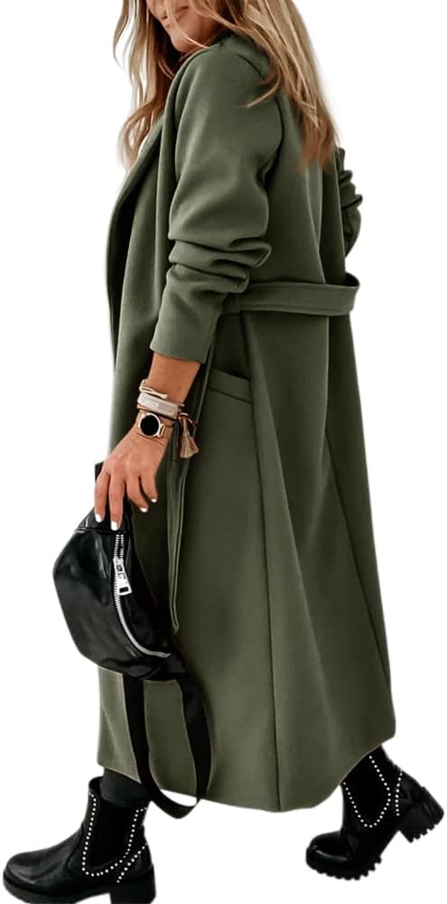 Ladies Classic Coat with Notched Collar and Open Front – Paulina-Olive green-S-State of Style