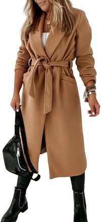 Ladies Classic Coat with Notched Collar and Open Front – Paulina-Olive green-S-State of Style