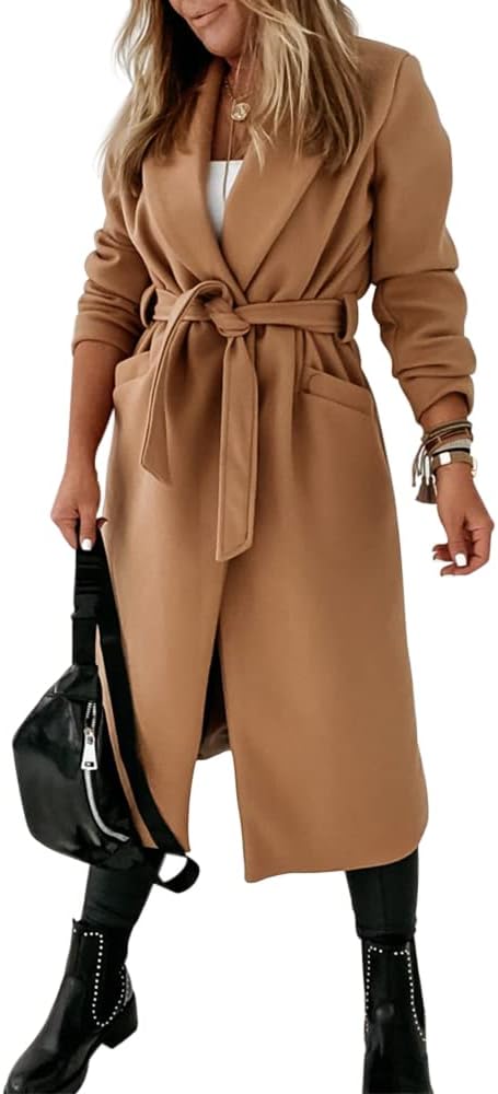 Ladies Classic Coat with Notched Collar and Open Front – Paulina-Olive green-S-State of Style