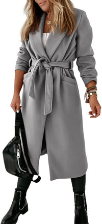 Ladies Classic Coat with Notched Collar and Open Front – Paulina-Olive green-S-State of Style