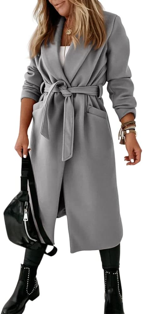 Ladies Classic Coat with Notched Collar and Open Front – Paulina-Olive green-S-State of Style