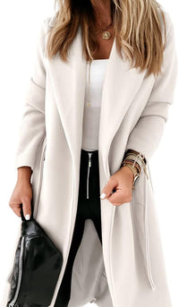 Ladies Classic Coat with Notched Collar and Open Front – Paulina-White-S-State of Style