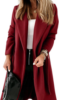 Ladies Classic Coat with Notched Collar and Open Front – Paulina-Wine red-S-State of Style