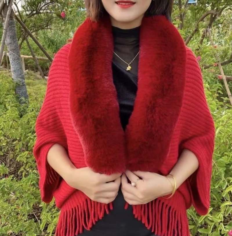 Ladies' Coat Louise – With Luxurious Faux Fur Collar | One Size-Burgundy red-State of Style