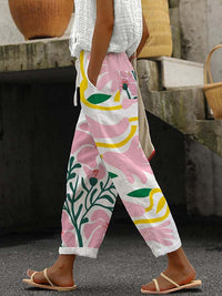 Ladies Comfort Trousers with Print – Nova-Pink-S-State of Style