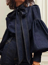 Ladies’ Denim Blouse with Puff Sleeves - Riva-S-State of Style