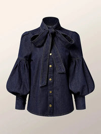 Ladies’ Denim Blouse with Puff Sleeves - Riva-S-State of Style