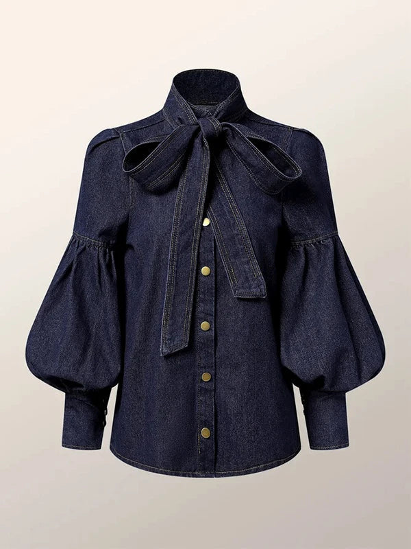 Ladies’ Denim Blouse with Puff Sleeves - Riva-S-State of Style