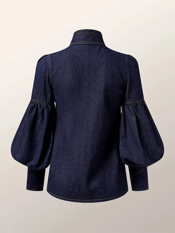 Ladies’ Denim Blouse with Puff Sleeves - Riva-S-State of Style