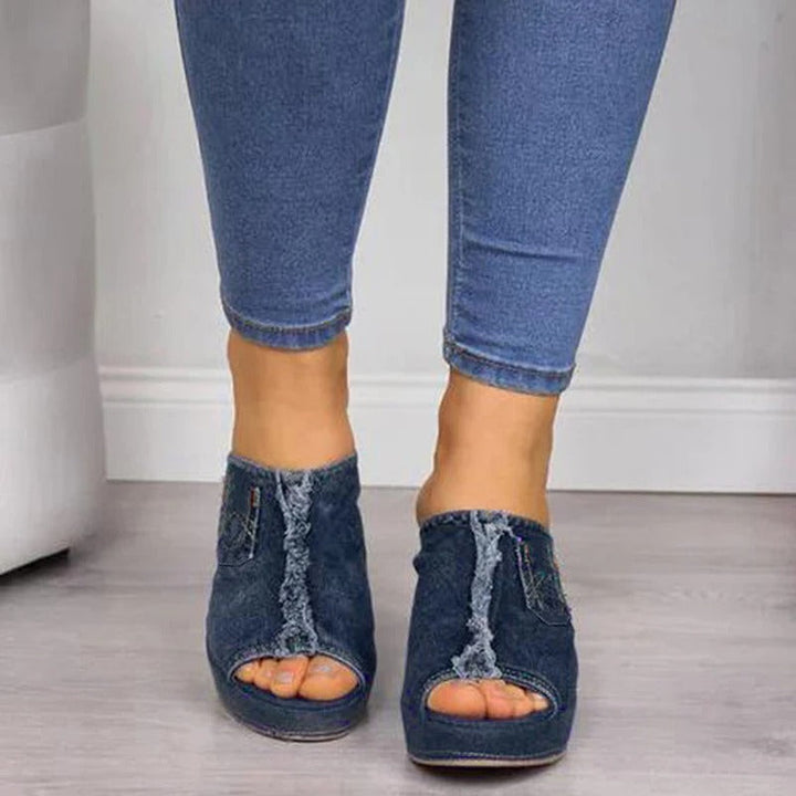 Ladies' denim wedge sandals – Elisabetta-Blue-3-State of Style