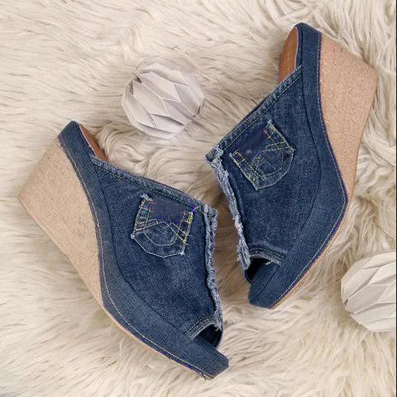 Ladies' denim wedge sandals – Elisabetta-Blue-3-State of Style