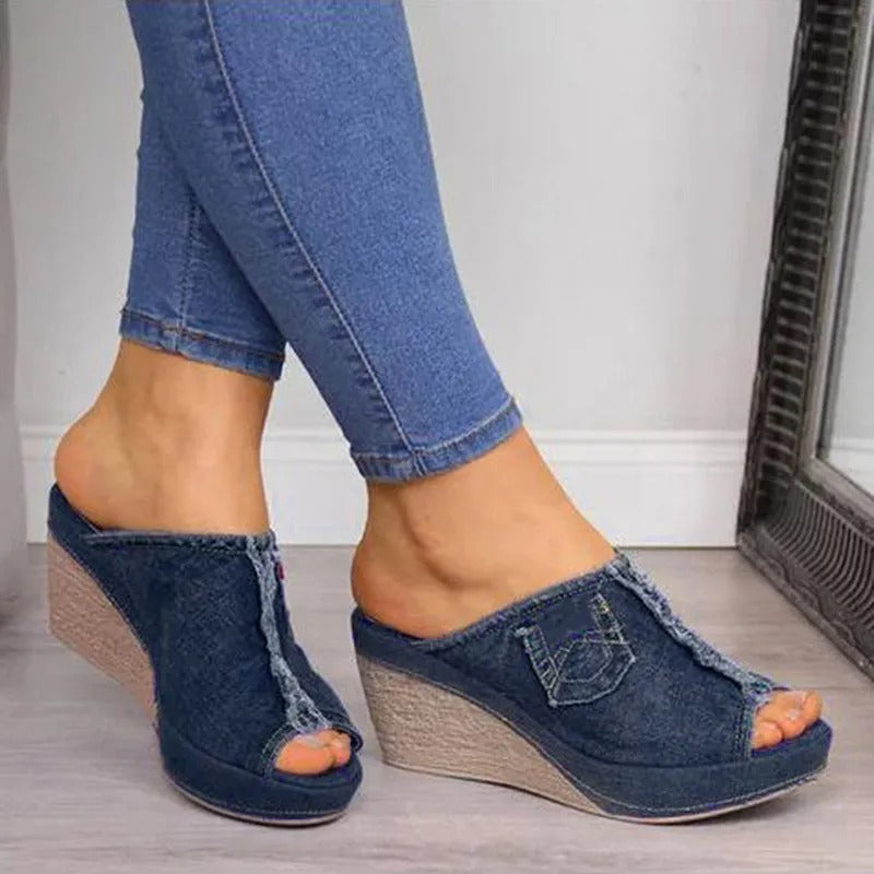 Ladies' denim wedge sandals – Elisabetta-Blue-3-State of Style