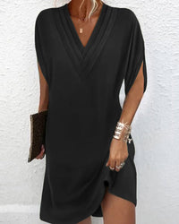Ladies' dress with a V-neckline & loose fit – Saphira-Black-S-State of Style