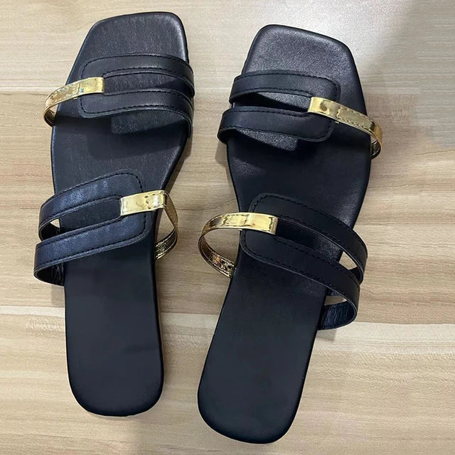 Ladies Flat Summer Slippers with Open Toe – Avianne-Black-3-State of Style