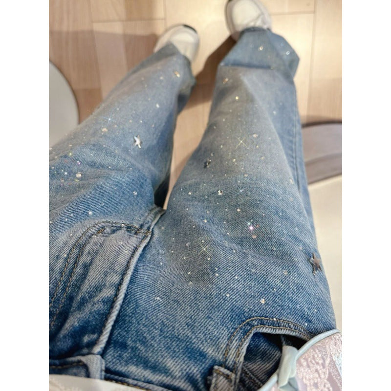 Ladies Glitter Jeans for a Sparkling Look - Jade-Blue Grey-S-State of Style