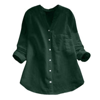 Ladies Linen Shirt with Long Sleeves – Isla-Green-S-State of Style