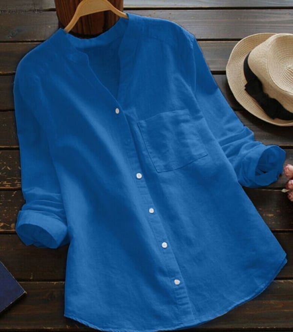 Ladies Linen Shirt with Long Sleeves – Isla-Light blue-S-State of Style
