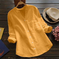 Ladies Linen Shirt with Long Sleeves – Isla-Yellow-S-State of Style