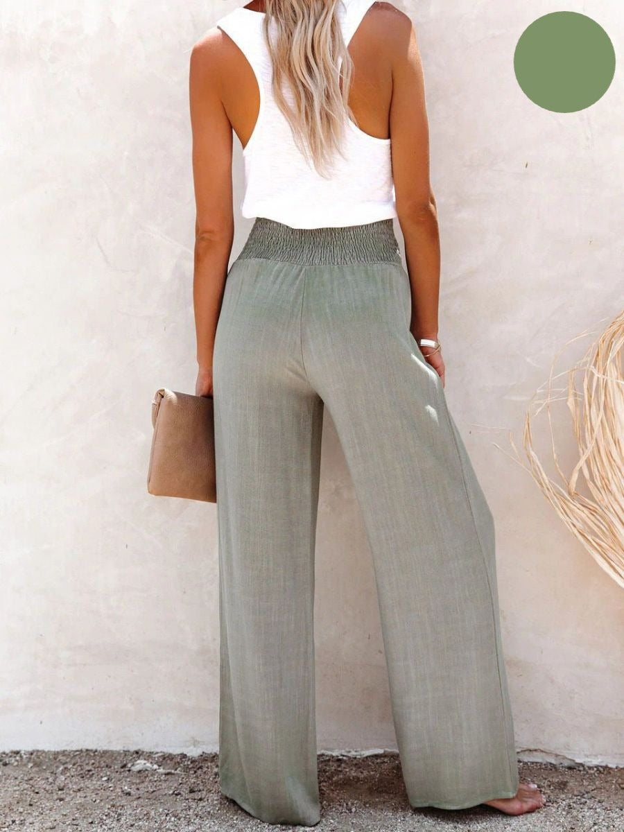 Ladies' linen trousers with a high waist and wide leg – Livia-Black-S-State of Style