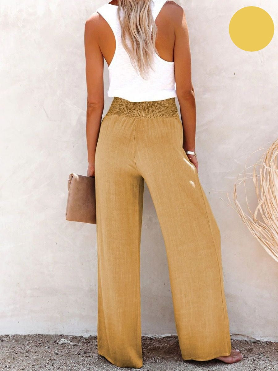 Ladies' linen trousers with a high waist and wide leg – Livia-Black-S-State of Style