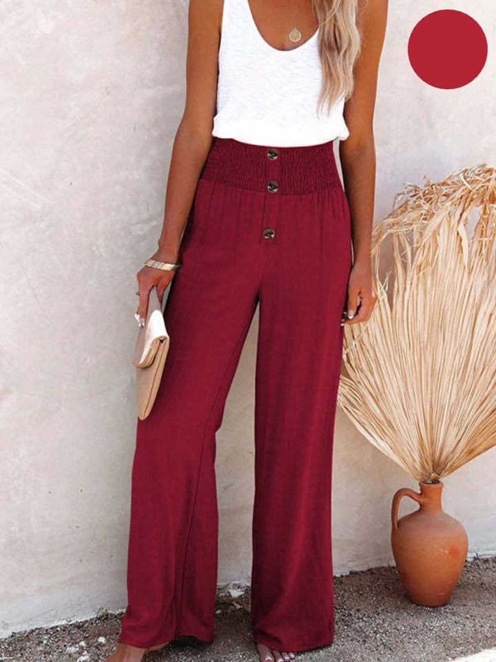 Ladies' linen trousers with a high waist and wide leg – Livia-Rose Red-S-State of Style