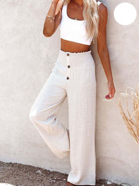 Ladies' linen trousers with a high waist and wide leg – Livia-White-S-State of Style