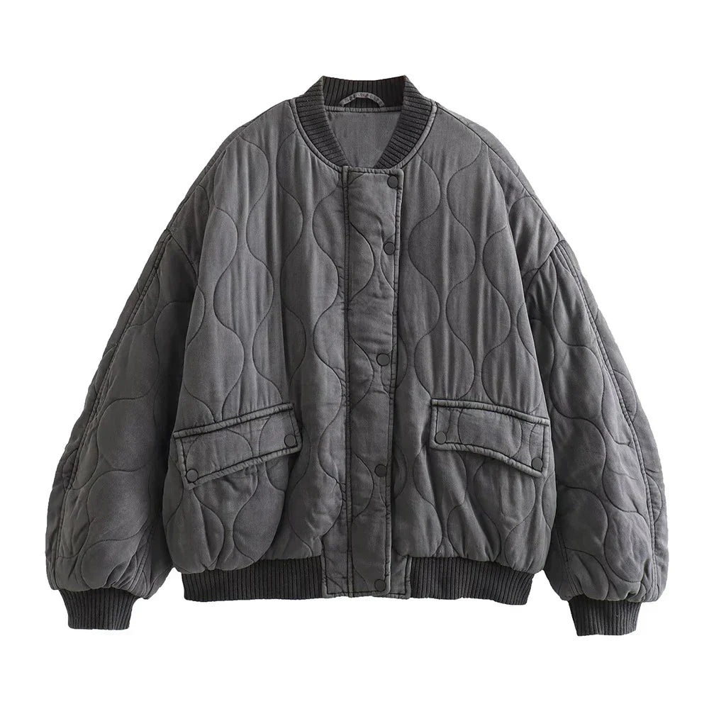 Ladies Oversized Grey Bomber Jacket - Alexa-Grey-XS-State of Style