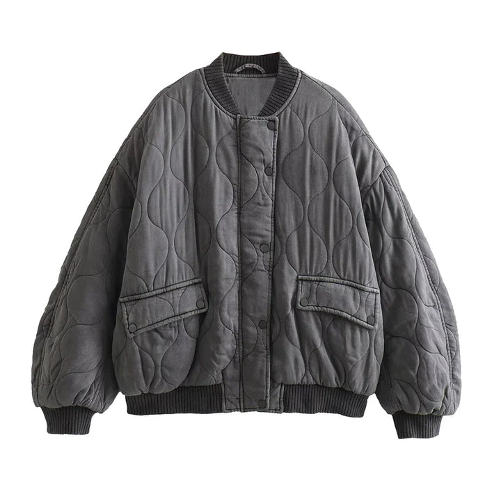 Ladies Oversized Grey Bomber Jacket - Alexa-Grey-XS-State of Style