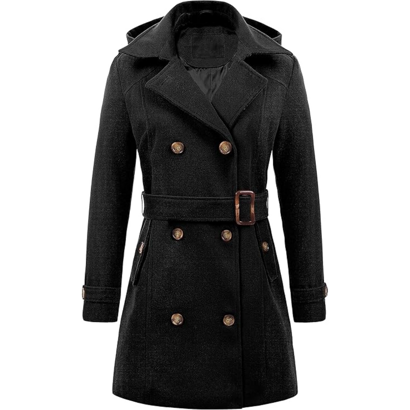 Ladies Padded Winter Trench Coat with Hood - Nina-Black-S-State of Style