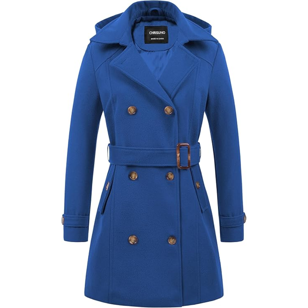 Ladies Padded Winter Trench Coat with Hood - Nina-Blue-S-State of Style