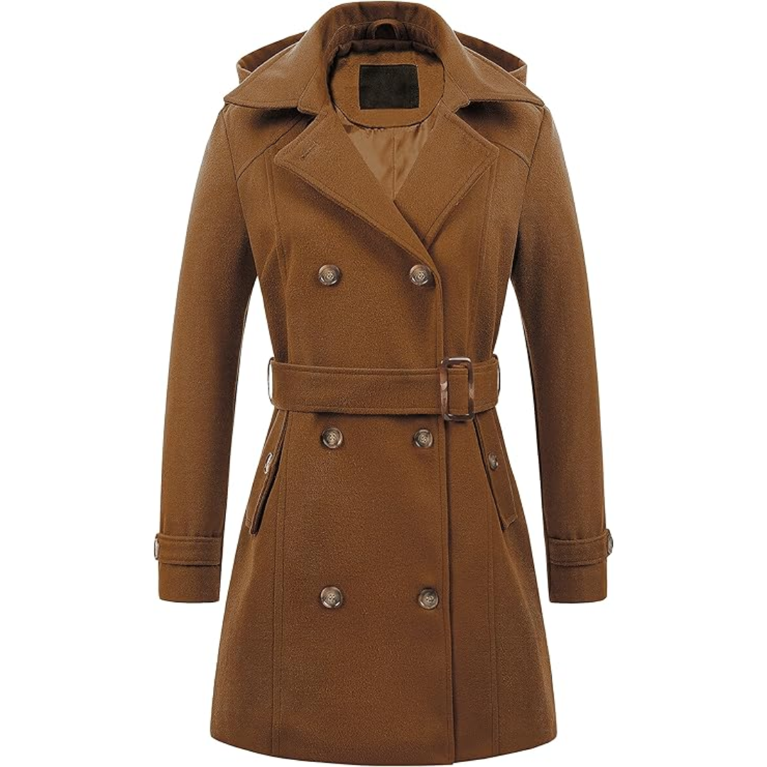 Ladies Padded Winter Trench Coat with Hood - Nina-Brown-S-State of Style