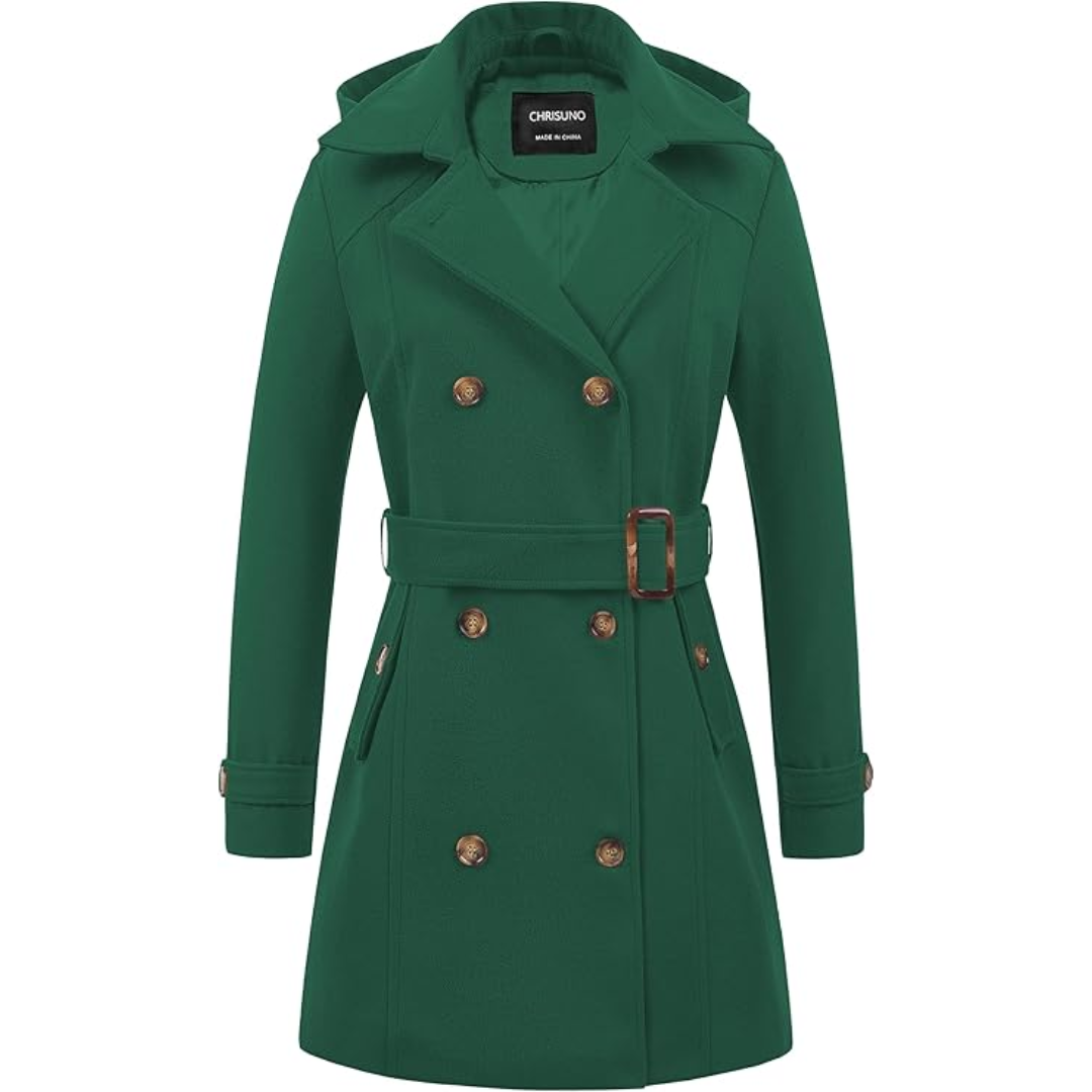 Ladies Padded Winter Trench Coat with Hood - Nina-Green-S-State of Style