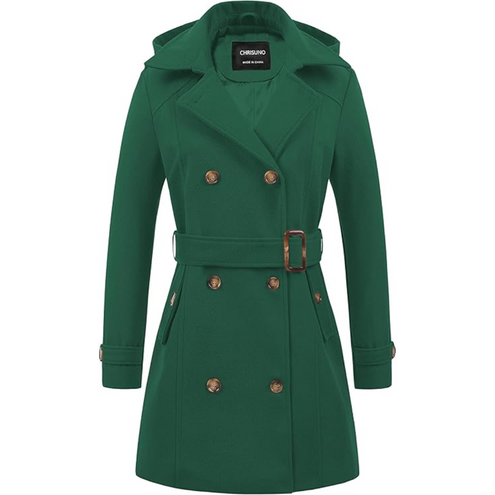 Ladies Padded Winter Trench Coat with Hood - Nina-Green-S-State of Style