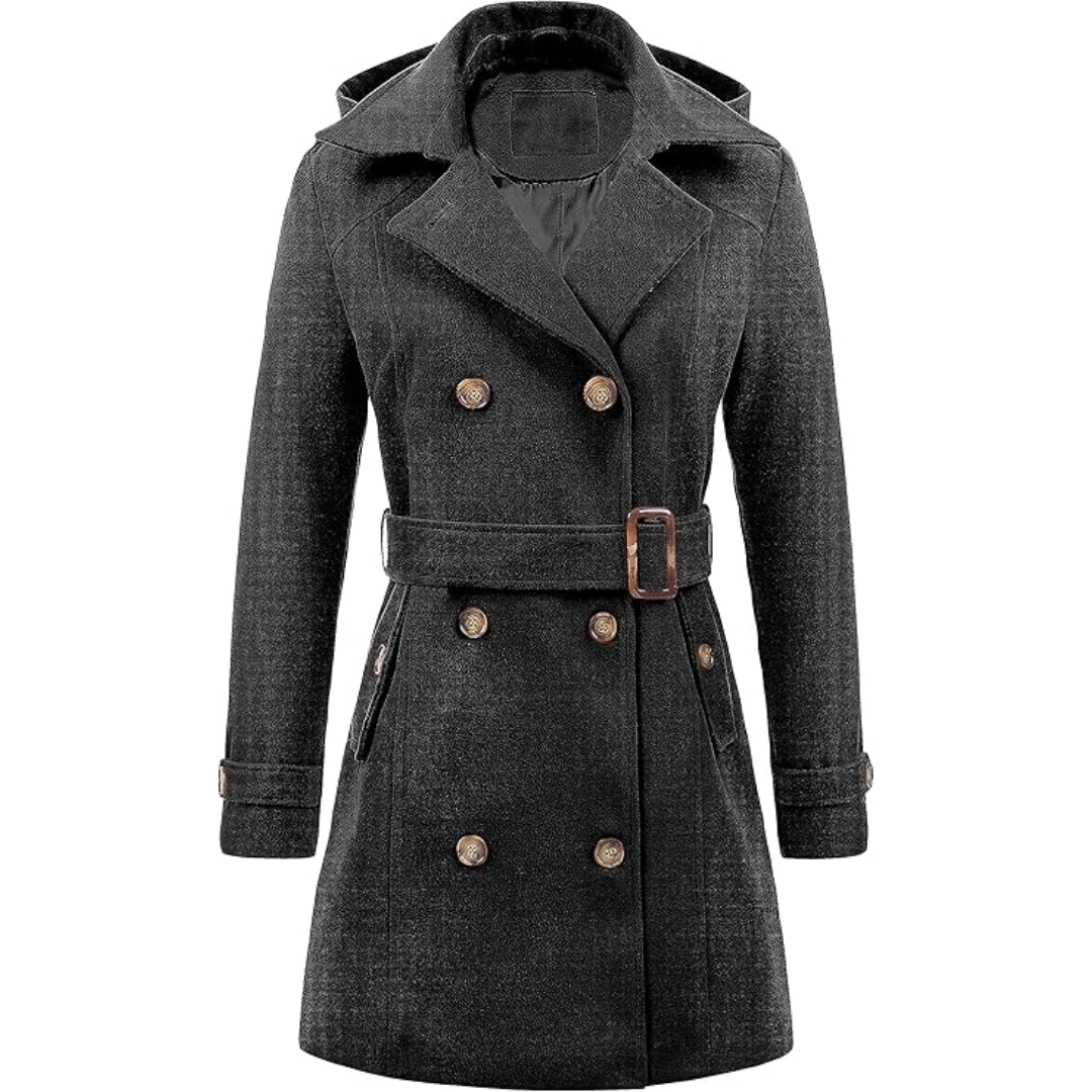 Ladies Padded Winter Trench Coat with Hood - Nina-Grey-S-State of Style