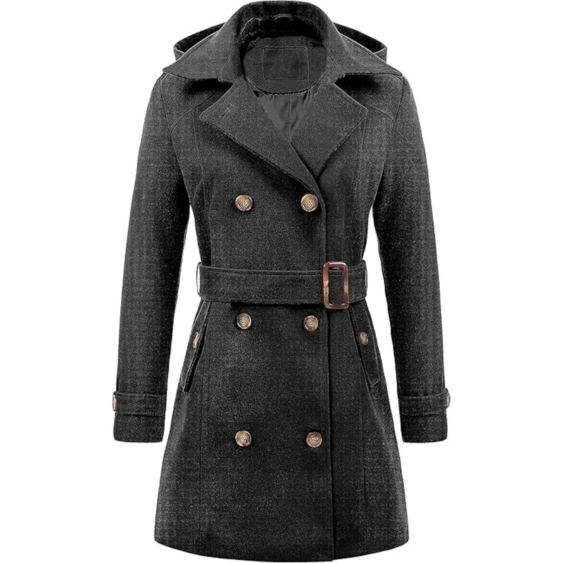 Ladies Padded Winter Trench Coat with Hood - Nina-Grey-S-State of Style
